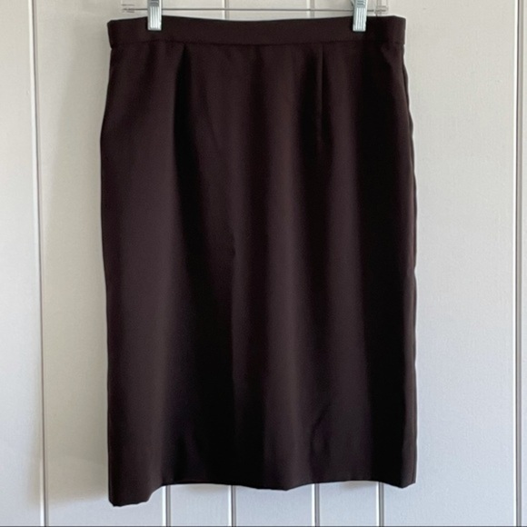 $10 SALE Vintage 90s Y2K Dark Brown Lined Pencil Skirt with Slit BROWNSTONE - Picture 2 of 7